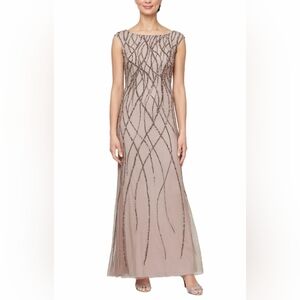 Alex Evenings Women's Maxi Dress - Taupe and Silver